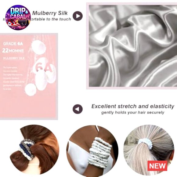 100% Silk Hair Ties Luxury Anti-Crease Breakage Protection 6PCS Set
